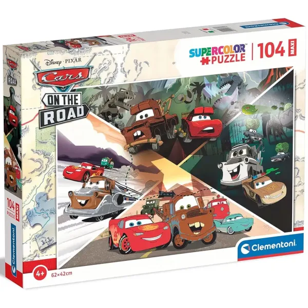 Puzzle maxi supercolor 104 de piese Cars pe drum - Clementoni imaginea 1