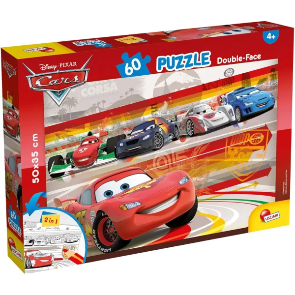 Puzzle și carte de colorat „Cars 2 în 1” cu 60 piese, 50x35 cm - Lisciani imaginea 1