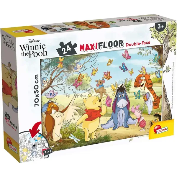Puzzle și carte de colorat 2-în-1 cu Winnie de Pluș, maxi, 24 piese, 70x50 cm - Lisciani imaginea 1