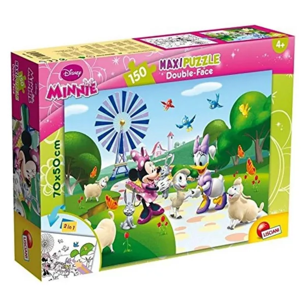 Puzzle și carte de colorat Minnie Mouse 2 în 1 maxi, 150 piese, 70x50cm - Lisciani imaginea 1