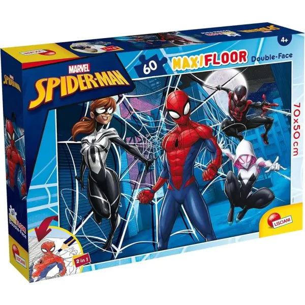 Puzzle și carte de colorat Spider-Man 2 în 1 maxi, 60 piese, 70x50cm - Lisciani imaginea 1