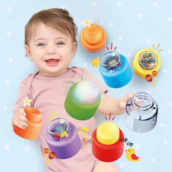 Quercetti: Set de cuburi de construcție senzoriale moi Momy Soft, 8 piese, cu lumină și sunet imaginea 3