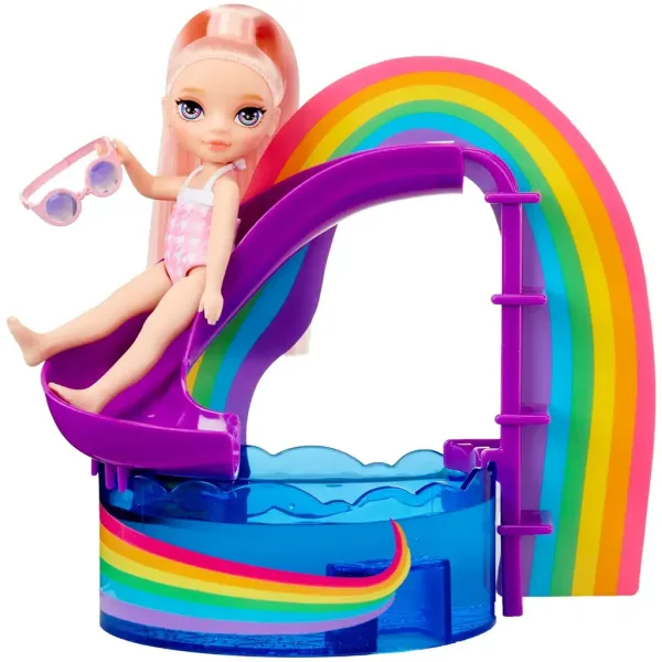 Rainbow High: Set de joacă petrecere la piscină cu păpușa Blush Parker imaginea 4
