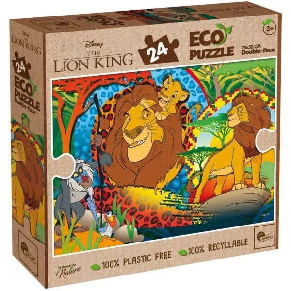 Regele Leu 2 în 1 puzzle Eco maxi cu 24 piese și carte de colorat 70x50cm - Lisciani imaginea 1