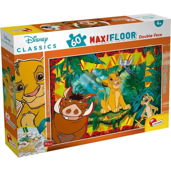 Regele Leu 2 în 1 puzzle maxi de 60 piese și carte de colorat 70x50cm - Lisciani imaginea 1