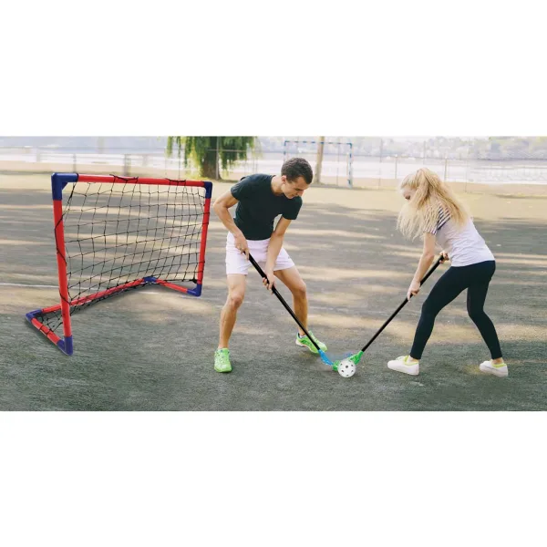 Set CROSS Floorball de joc cu minge, cu 2 bețe și 2 porți - Woodyland imaginea 3