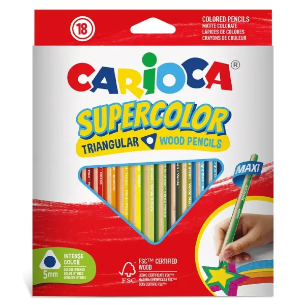 Set de 18 creioane colorate maxi în formă de triunghi Supercolor - Carioca imaginea 1
