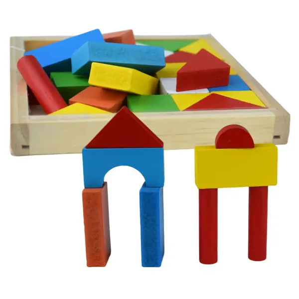 Set de 24 de cuburi colorate din lemn pentru construcție în cutie imaginea 1
