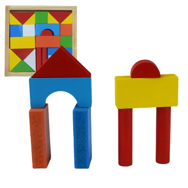 Set de 24 de cuburi colorate din lemn pentru construcție în cutie imaginea 3