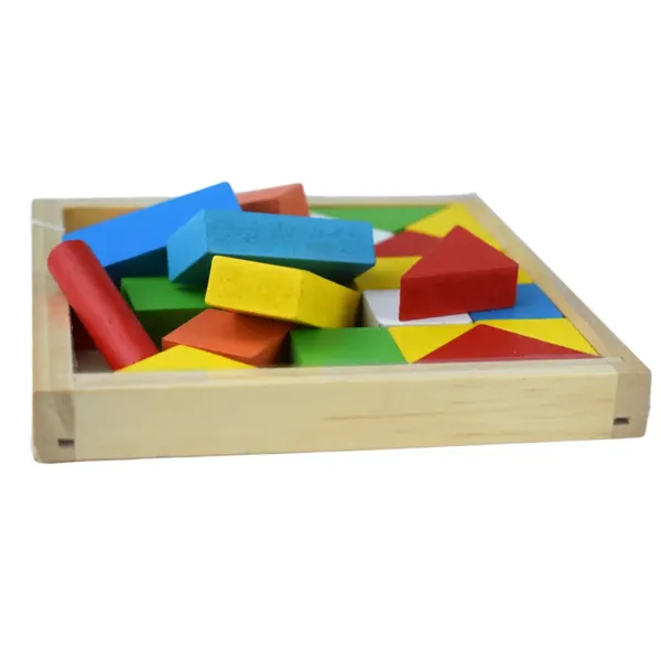 Set de 24 de cuburi colorate din lemn pentru construcție în cutie imaginea 4