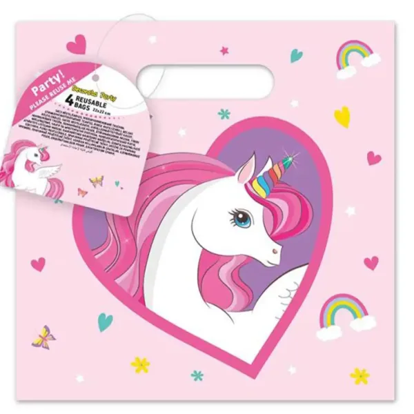 Set de 4 pungi cadou reutilizabile cu model unicorn imaginea 1