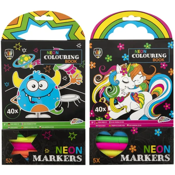 Set de colorat Grafix Neon cu 40 de foi și 5 carioci imaginea 1
