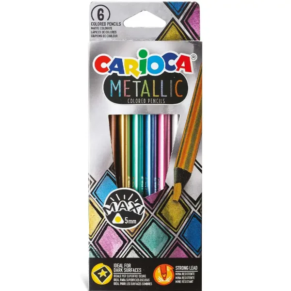 Set de creioane colorate Metallic Maxi în formă de triunghi, 6 bucăți - Carioca imaginea 1