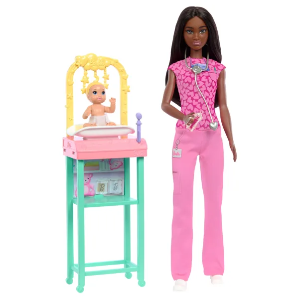 Set de joacă Barbie medic pediatru cu păr șaten - Mattel imaginea 2