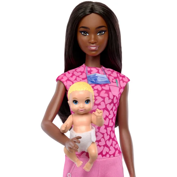 Set de joacă Barbie medic pediatru cu păr șaten - Mattel imaginea 3