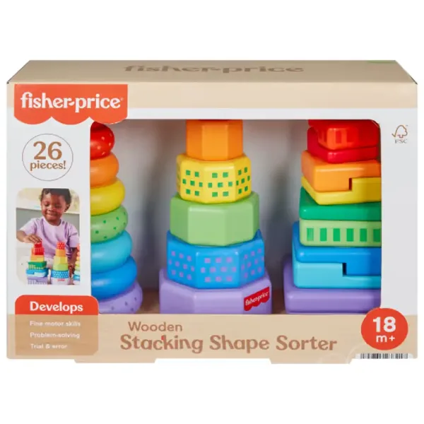 Set de joacă Fisher-Price Sortator de forme colorate și piramidă de construcție - Mattel imaginea 1