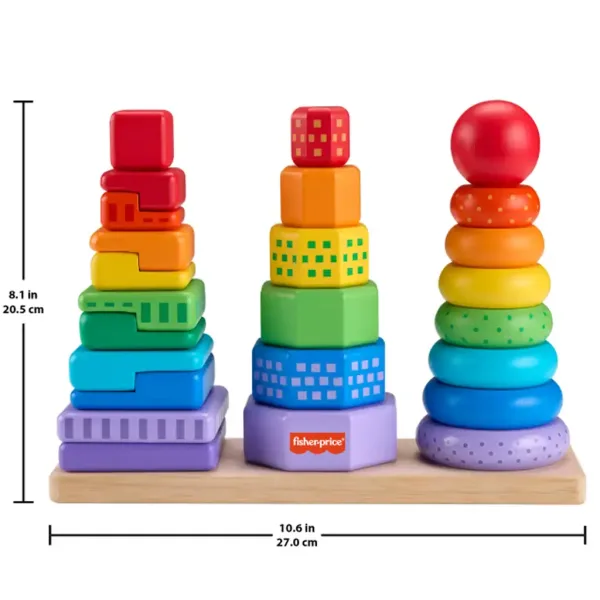 Set de joacă Fisher-Price Sortator de forme colorate și piramidă de construcție - Mattel imaginea 2
