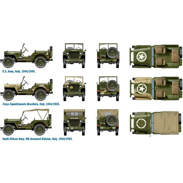 Set de machete Italeri 1/72 Willys Jeep 1/4 ton 4x4 vehicule militare, 2 bucăți imaginea 3
