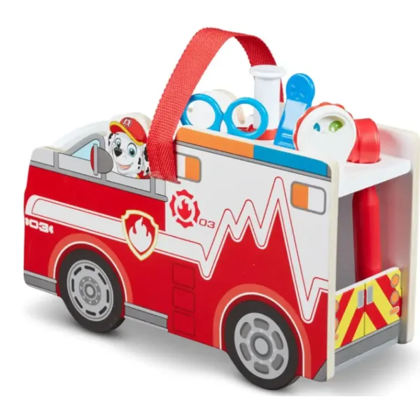 Set de pompieri cu mașină de lemn pentru dezvoltarea abilităților Marshall din Patrula Cățelușilor, cu accesorii - Melissa & Doug imaginea 3