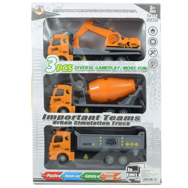 Șofer de camion: Set de 3 camioane de construcții cu roți duble de 19 cm. imaginea 5