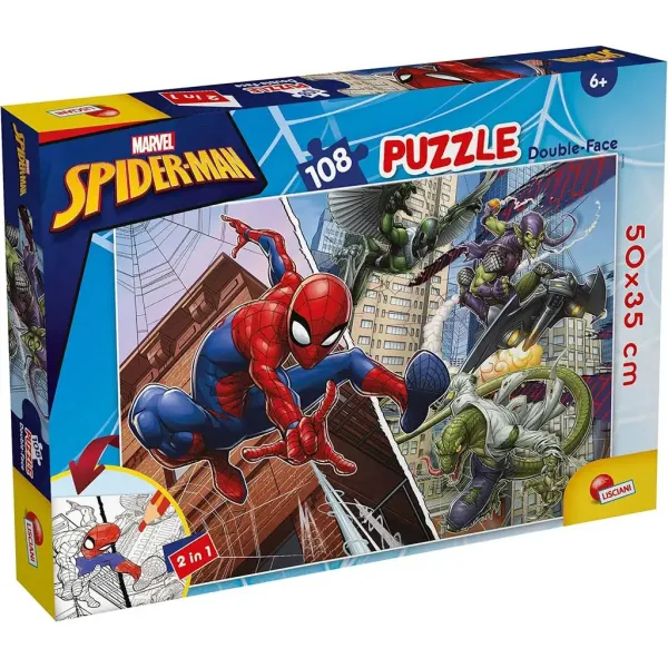 Spider-Man 2 în 1 puzzle de 108 piese și carte de colorat 50x35cm - Lisciani imaginea 1