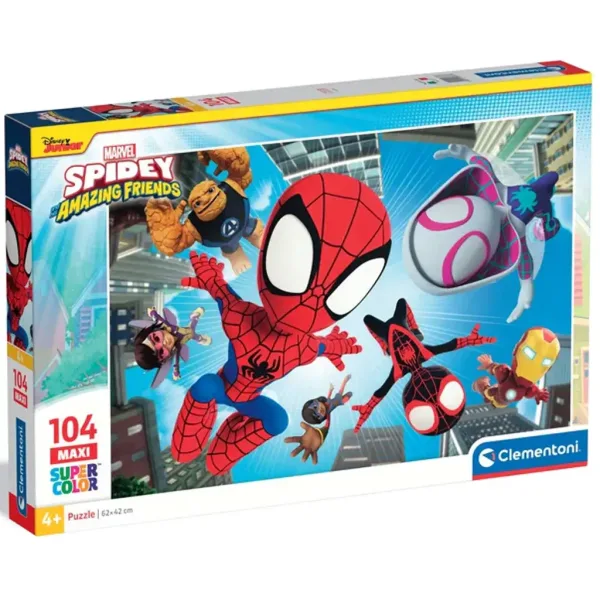 Spidey și prietenii săi uimitori în acțiune puzzle maxi supercolor de 104 piese - Clementoni imaginea 1