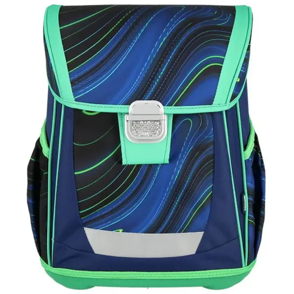 Spirit: Blue Stripes dungi albastre-verzi pe fundal negru ghiozdan, rucsac set de 4 bucăți 41x20x32cm imaginea 2