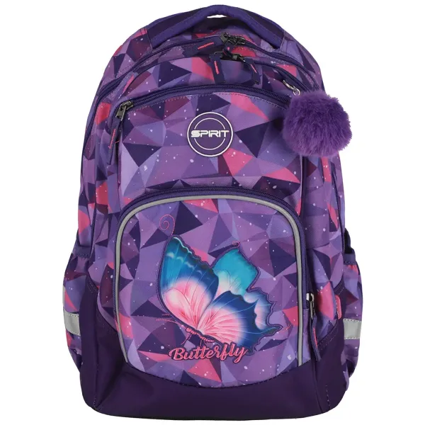 Spirit: Rucsac școlar rotunjit cu model 3D fluture, 34x26x44cm imaginea 3