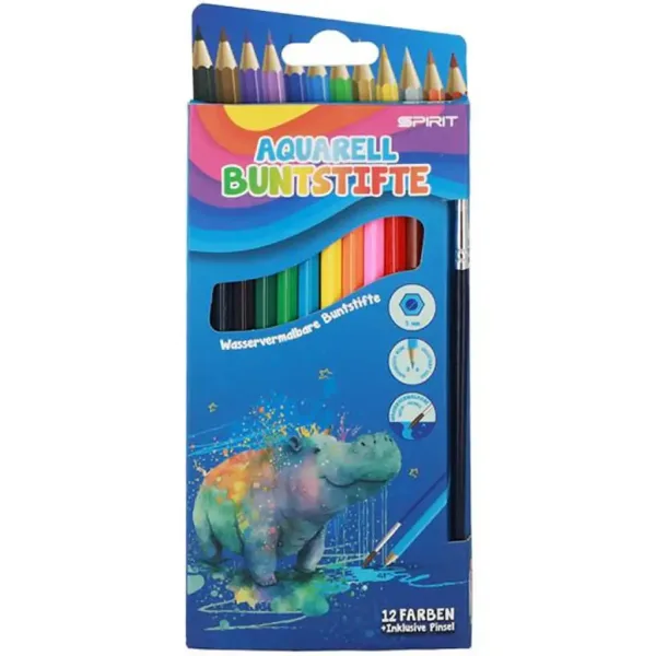 Spirit: set de 12 creioane colorate acuarelă triunghiulare cu pensulă imaginea 1