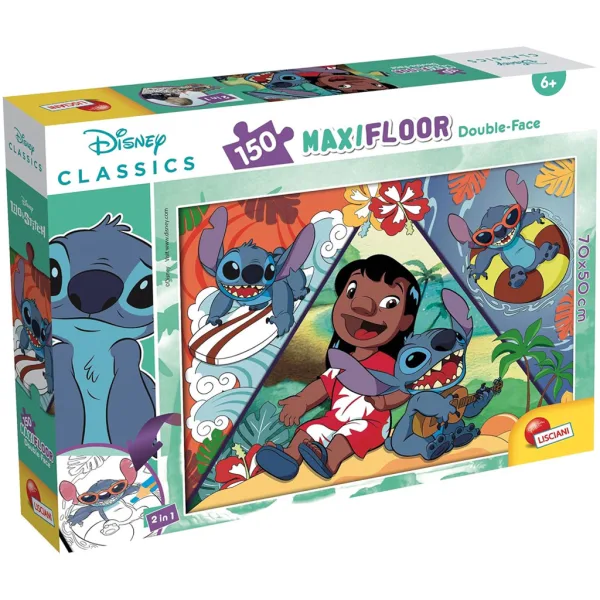 Stitch 2 în 1 puzzle maxi de 150 piese și carte de colorat 70x50cm - Lisciani imaginea 1