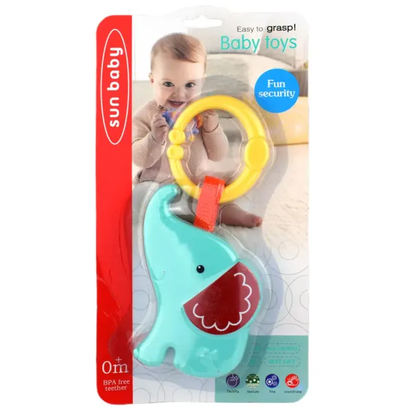 Sun Baby: Elefant vesel fără BPA, zornăitor albastru pentru bebeluși imaginea 4