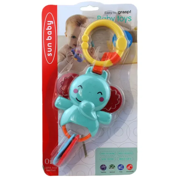 Sun Baby: Elefant vesel pentru bebeluși, zornăitor și jucărie de ros imaginea 4