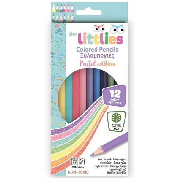The Littlies: Set de 12 creioane colorate pastelate fără lemn imaginea 1