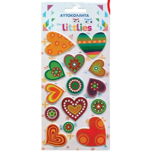 The Littlies: Set de autocolante 3D pufoase cu inimioare colorate pe coală de 10x22cm imaginea 1
