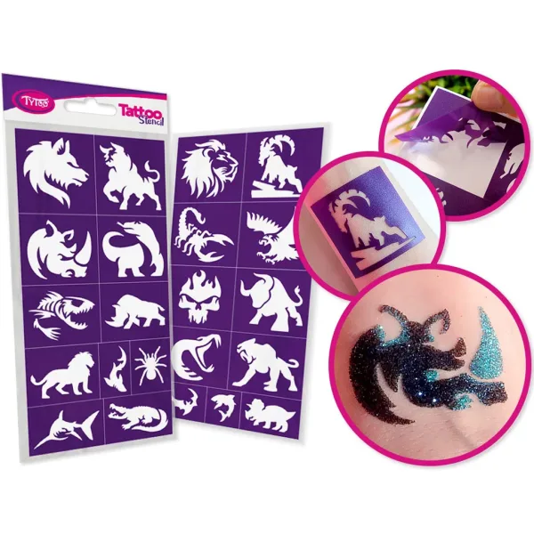 TyToo: Set de șabloane pentru tatuaje cu sclipici - Animale sălbatice, 22 bucăți imaginea 3