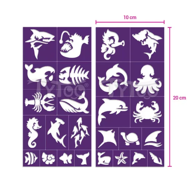 TyToo: Set șabloane pentru tatuaj cu sclipici animale marine, 26 bucăți imaginea 3