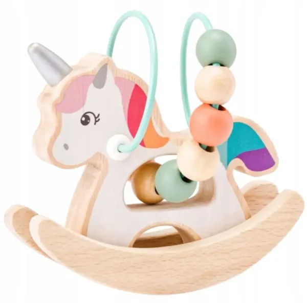 Unicorn din lemn, jucărie pentru bebeluși cu bile - Woodyland imaginea 1