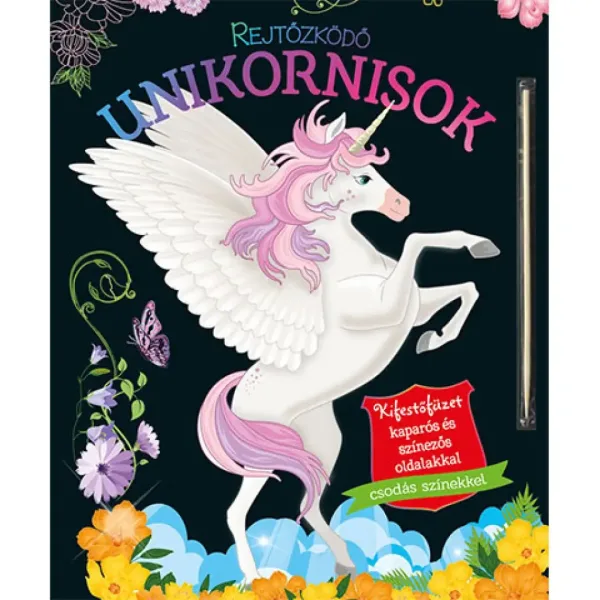 Unicorni ascunși - Carte de colorat cu pagini de zgâriat și colorat imaginea 1