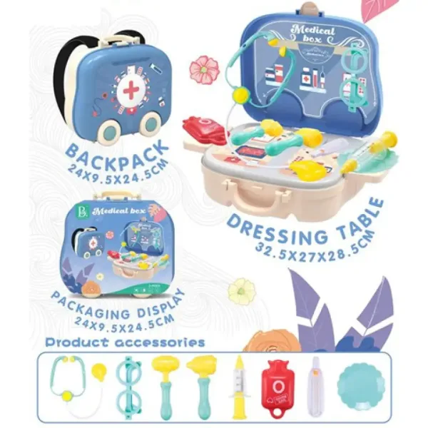 Albastru 2 in 1 set de doctor în valiză tip troler cu accesorii imaginea 1