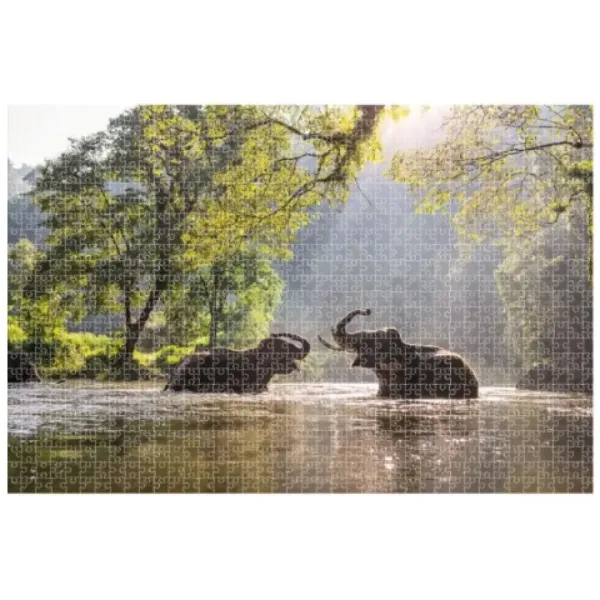 Animal Planet: Elefanți în lac 1000 bucăți puzzle imaginea 2