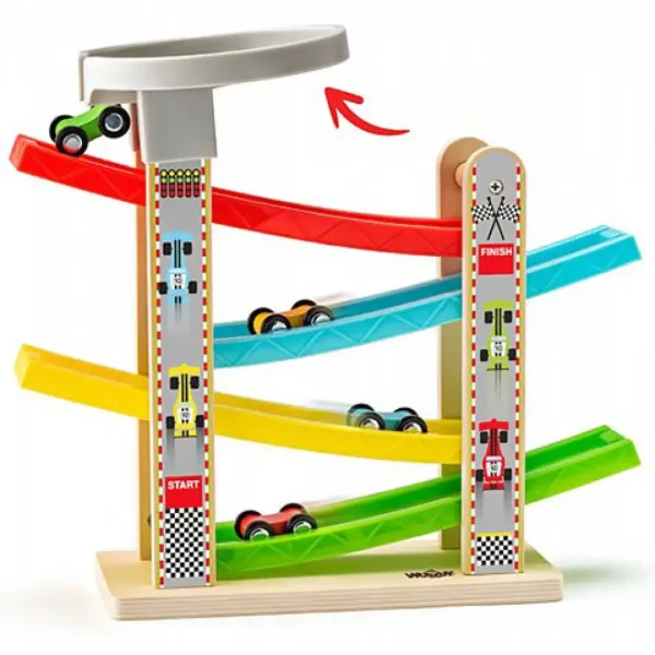Autostradă set cu patru bucăți de mașinuță set de joacă - Woodyland imaginea 2