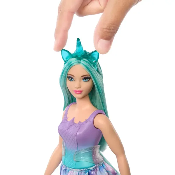 Barbie Dreamtopia: Papusa unicorn albastră-violet în rochie - Mattel imaginea 2