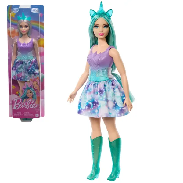 Barbie Dreamtopia: Papusa unicorn albastră-violet în rochie - Mattel imaginea 1