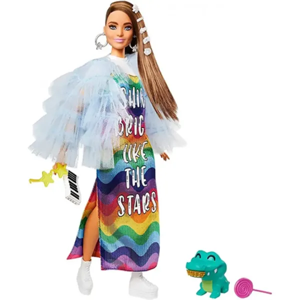 Barbie: Extravagant păpușă în haine curcubeu - Mattel imaginea 2