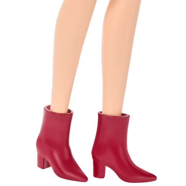 Barbie: Fashionista Prietene cu păr brunet, păpușă de modă stilată în rochie cu model de leopard – Mattel imaginea 4