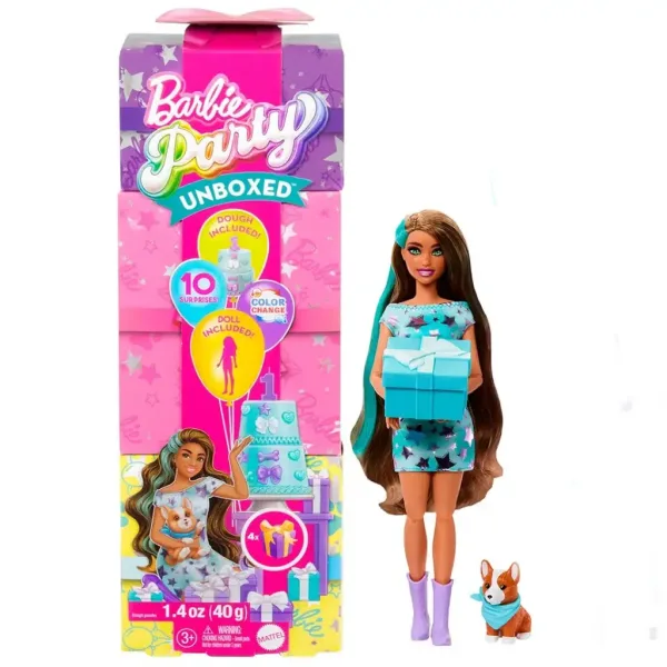 Barbie: Petrecere Revelați surpriza păpușă cu câine Corgi - Mattel imaginea 1