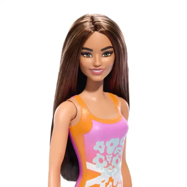 Barbie Plajă păpușă colorată, cu model floral în costum de baie - Mattel imaginea 2