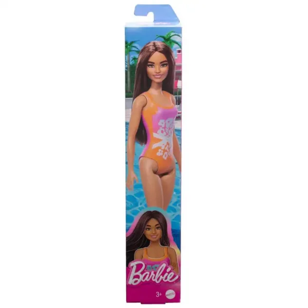 Barbie Plajă păpușă colorată, cu model floral în costum de baie - Mattel imaginea 1