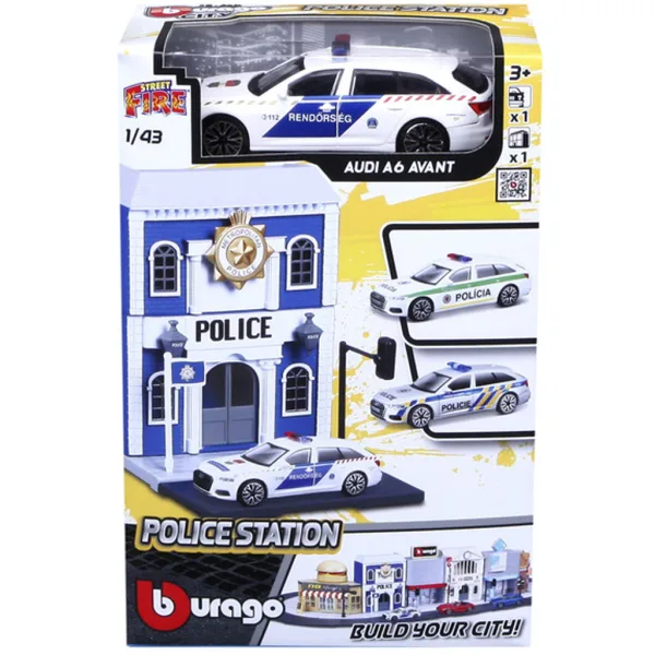 Bburago city - Audi A6 mașină de poliție și secție de poliție 1 /43 imaginea 2