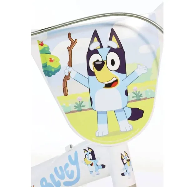 Bluey 12” bicicletă pentru copii cu suport pentru sticlă și roți laterale de culoare albă-albastră-verde – Dino Bikes bicicletă imaginea 3